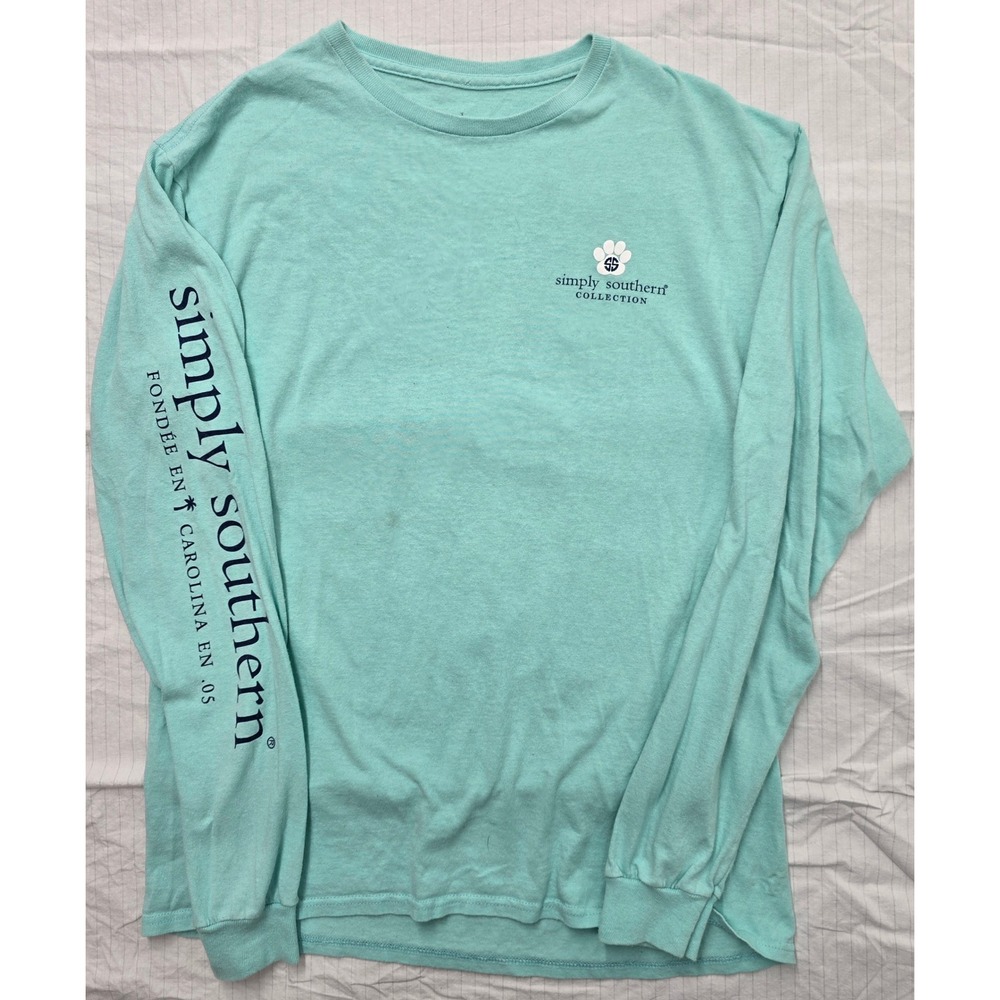 Simply Southern Womens Long Sleeve Dog Said No Graphic Tee Mint Green Medium